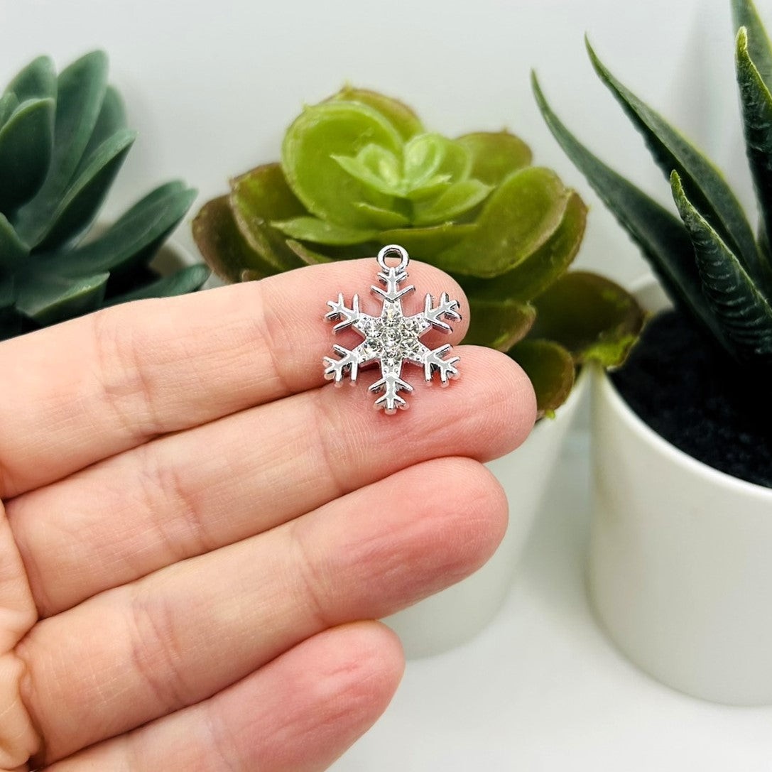 Silver Rhinestone Snowflake Charms, 22x17mm – US Seller