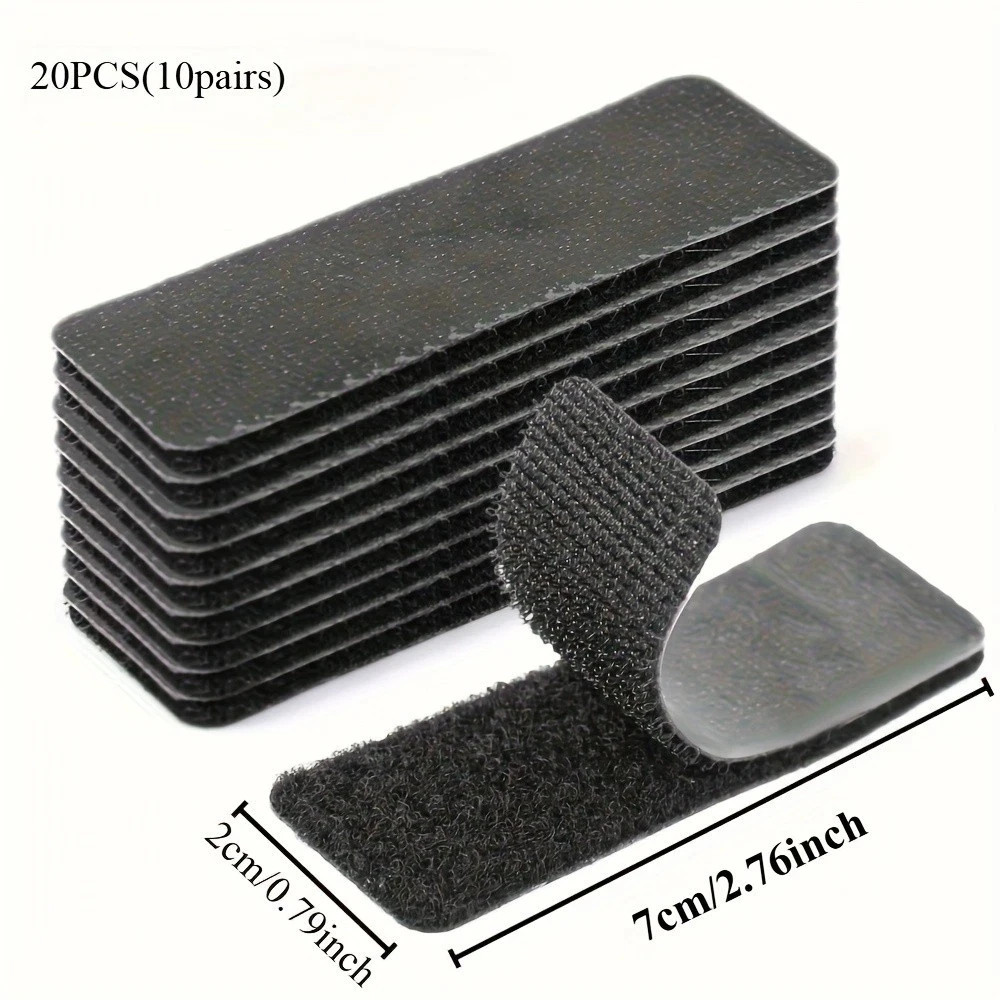 30Pcs Self Adhesive Hook Loop Strips Black Heavy Duty Sticky Back Tape Fastener
