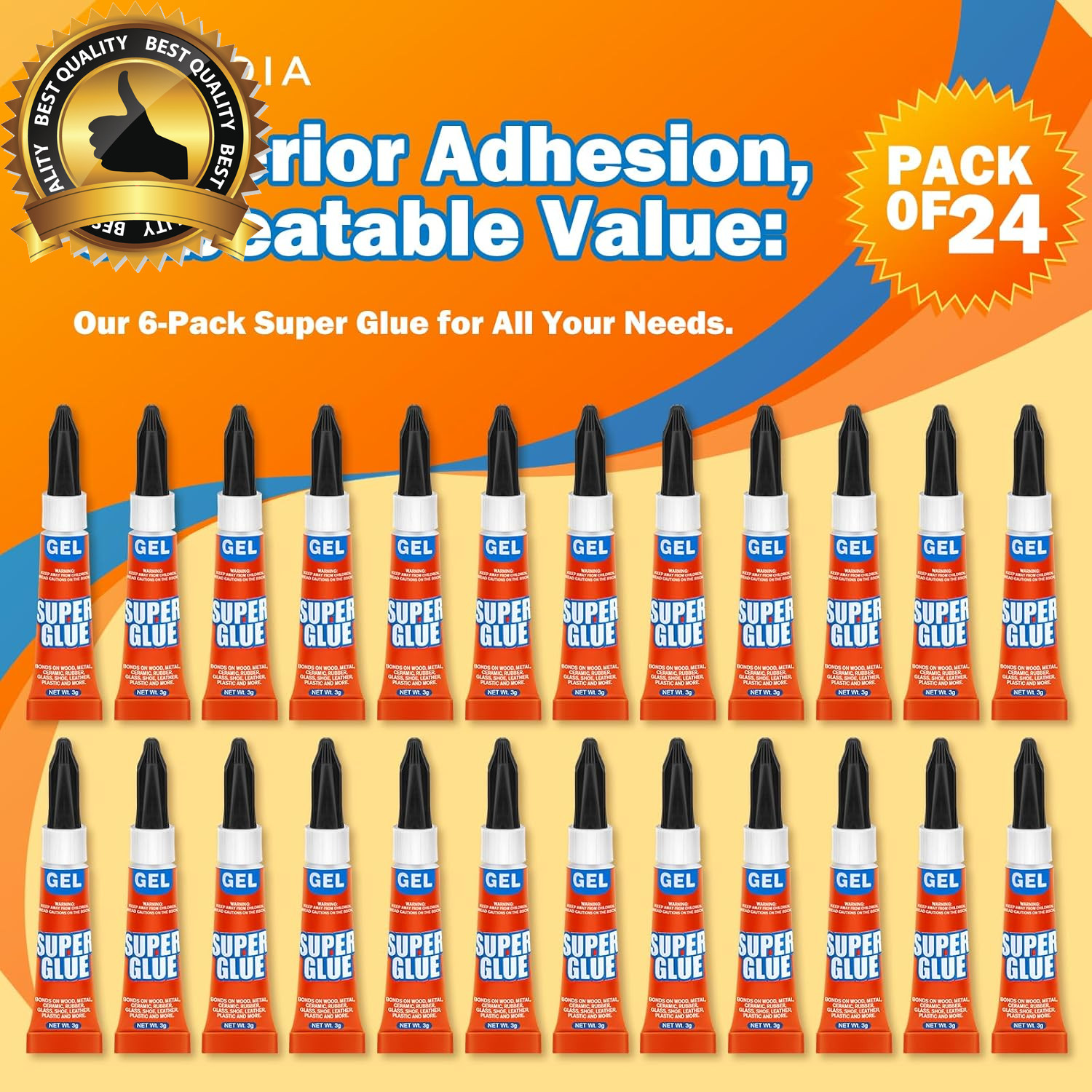 Super Glue Gel Clear Non-Drip, 24 X 3G All Purpose Strong Adhesive Ca Glue Quick