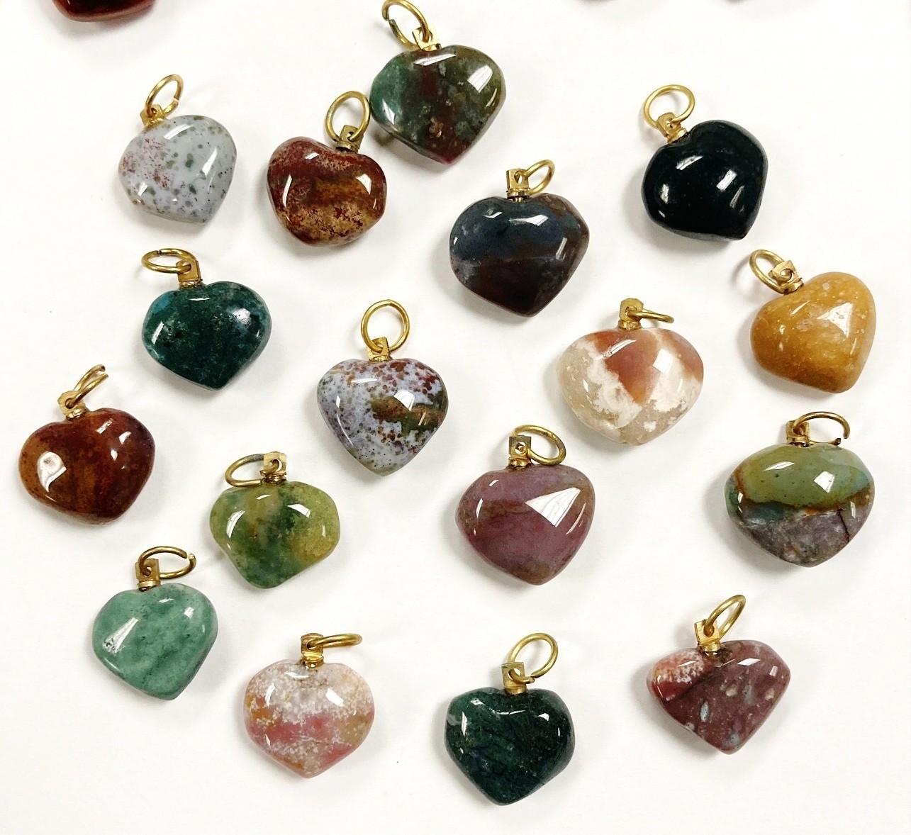12 Vintage Genuine Natural Gemstone Handmade Heart Assorted Pendant Charms 1908