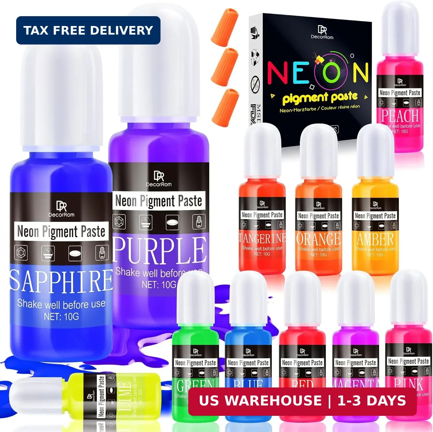 Neon Pigment Paste, 12 Colors Pigment Paste for Epoxy Resin, Opaque Resin Dye, V