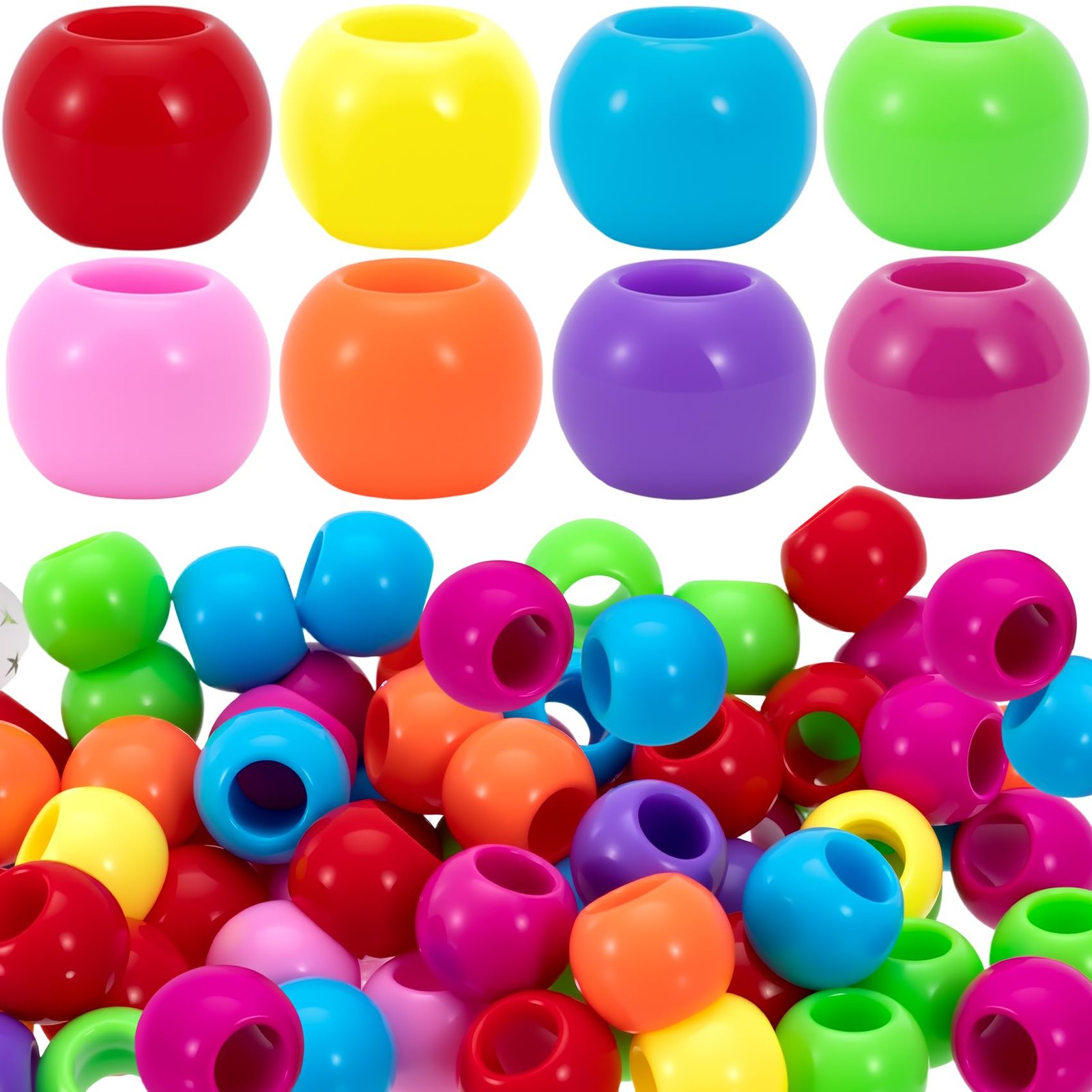 100pcs 9x12mm Acrylic Large Hole Beads for Crafts, Colorful Pony Hair Beads S…