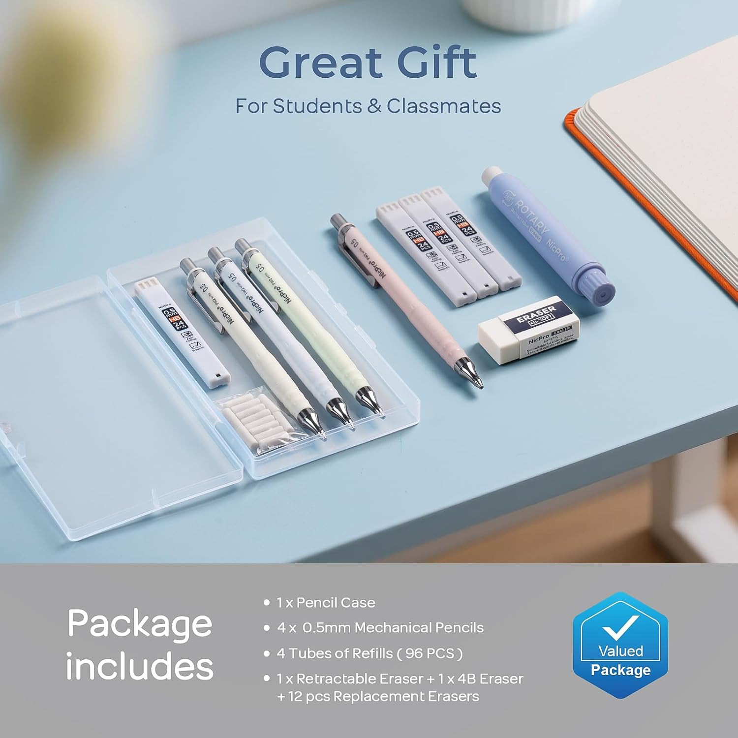 Cute Mechanical Pencil Set, 4PCS 0.5Mm Pastel Drafting Pencils with 4 Tube HB Le