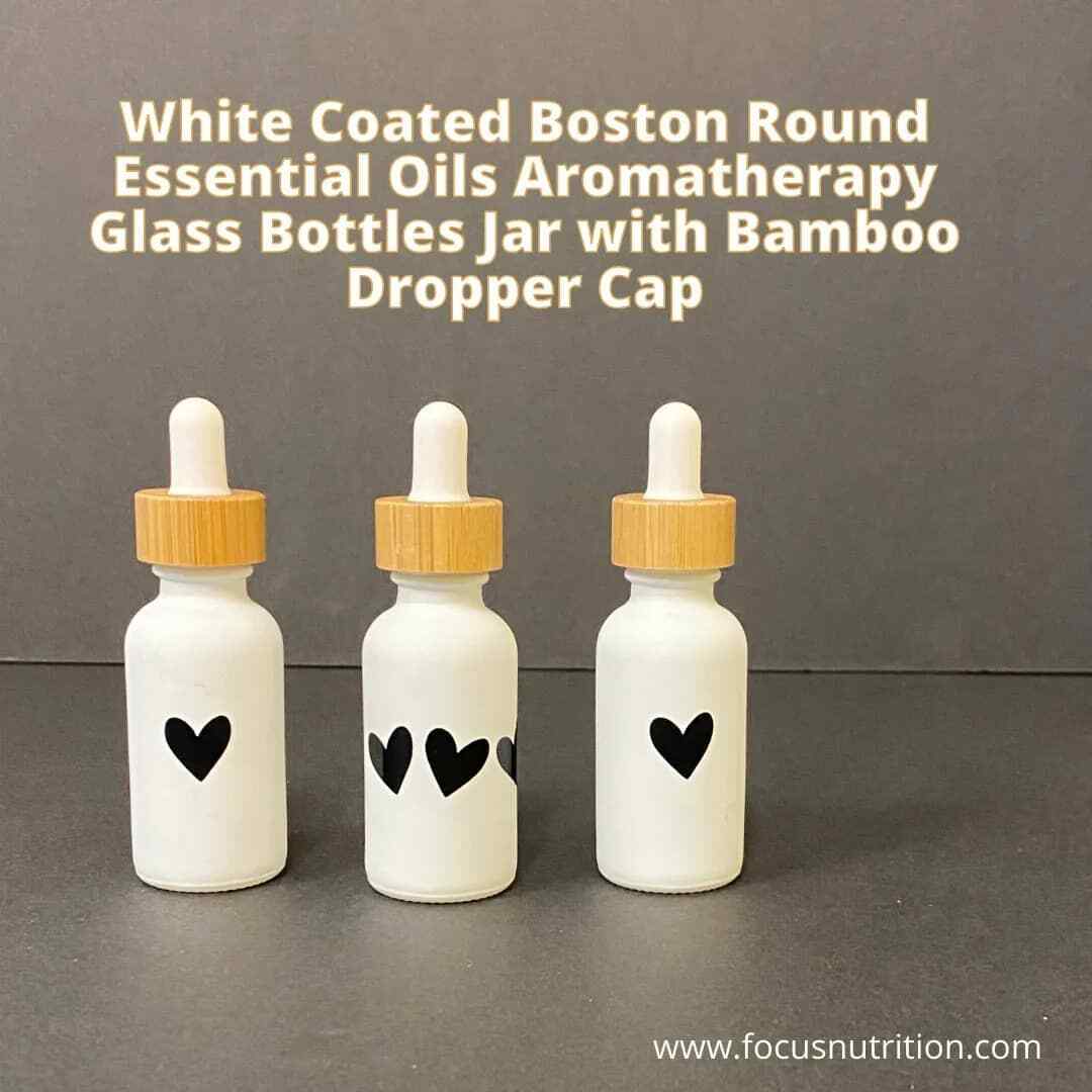 Clear Frosted Boston Round Glass bottles White Bamboo Cap 1 oz / 30 ml 12 Pack