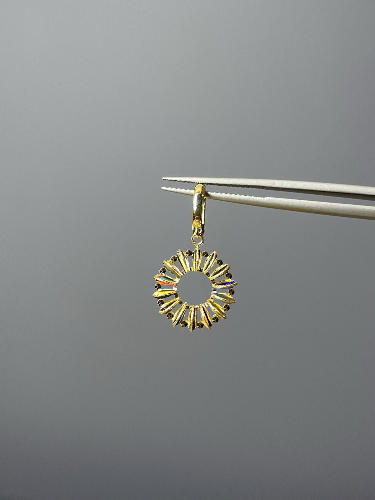 18k Yellow Gold Sun Circle Pendant Charm 2.30g Made in Italy