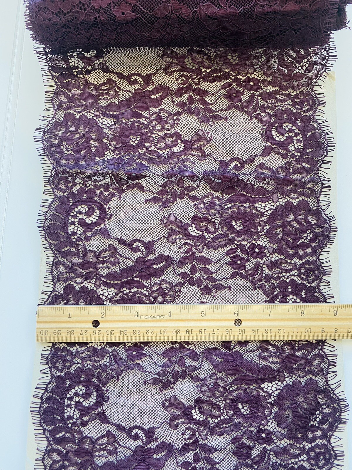 3 Yds Mulberry Embroidered Eyelash French Lace Trim for Sewing/Lingerie/9″ Wide