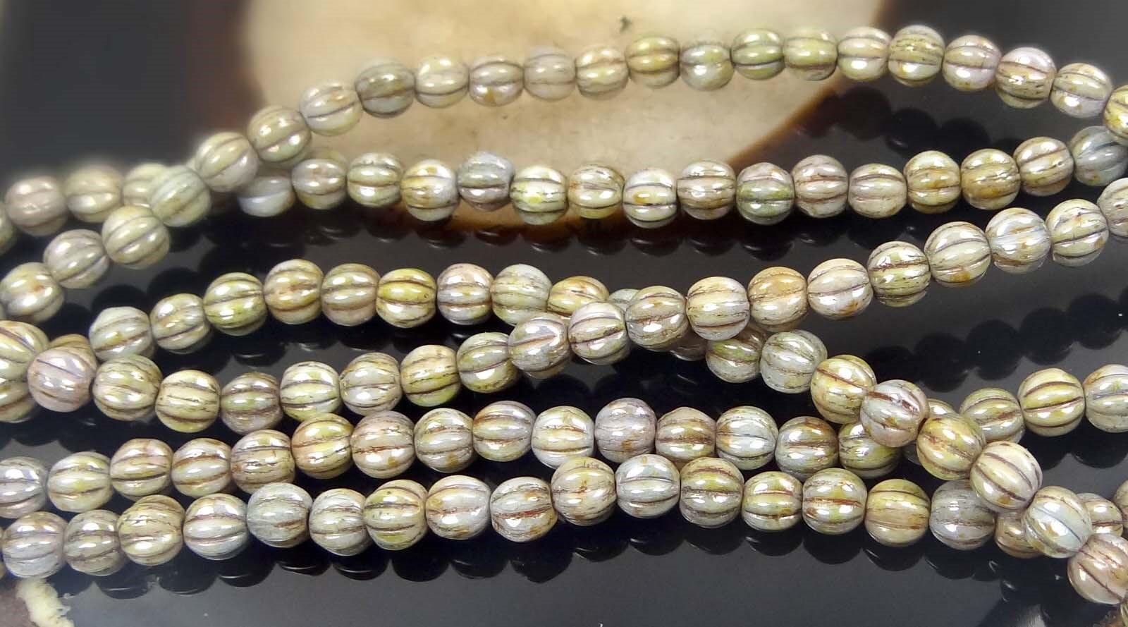 50 Czech Glass Melon Round Beads 5mm – Luster – Opaque Green