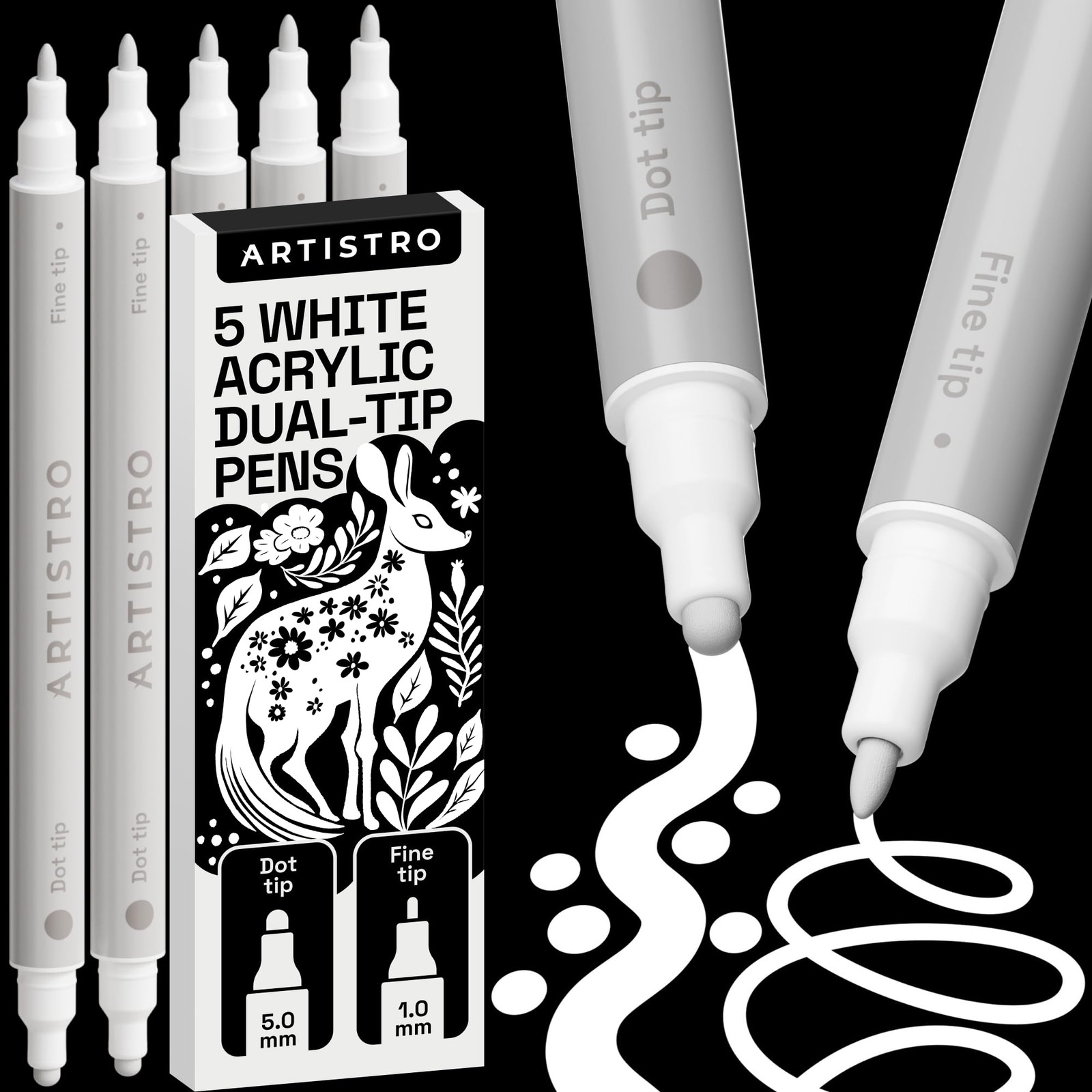 5 White Acrylic Paint Markers for Rock, Fabric, Wood, Glass, Craft, Decoratio…