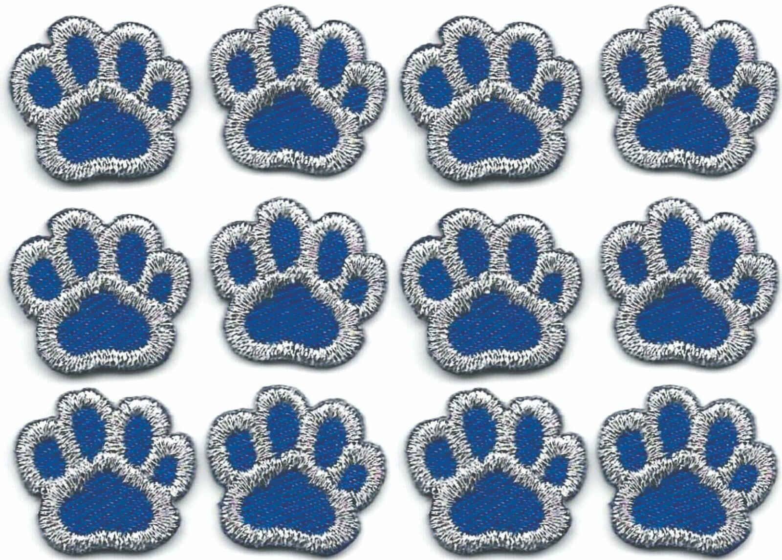 Metallic Silver Blue Paw Patch Tiny Embroidered Iron on Sew on Lot of 12