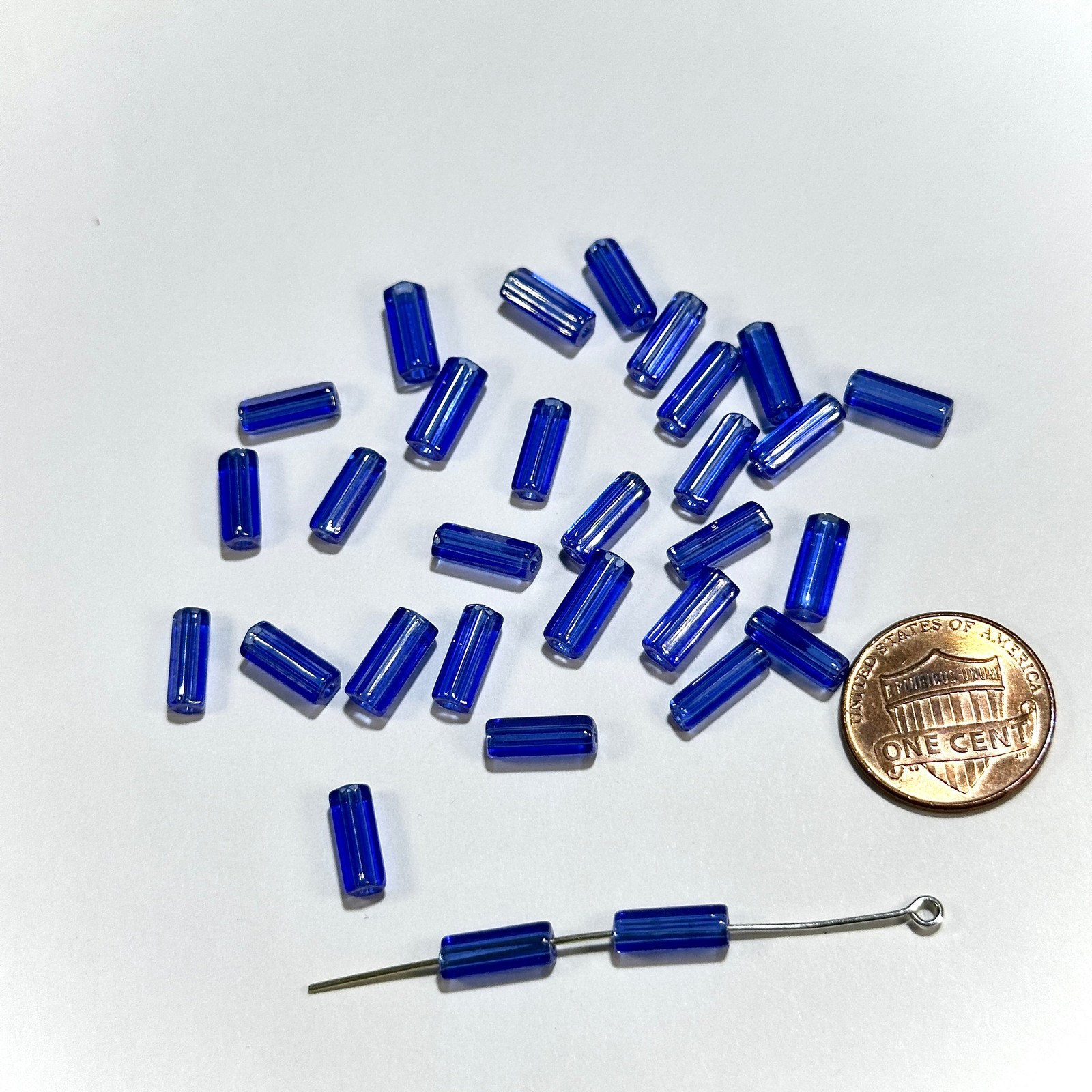 Czech Glass Atlas Tube Beads 10x4mm Sapphire Blue 30 pieces CL1067