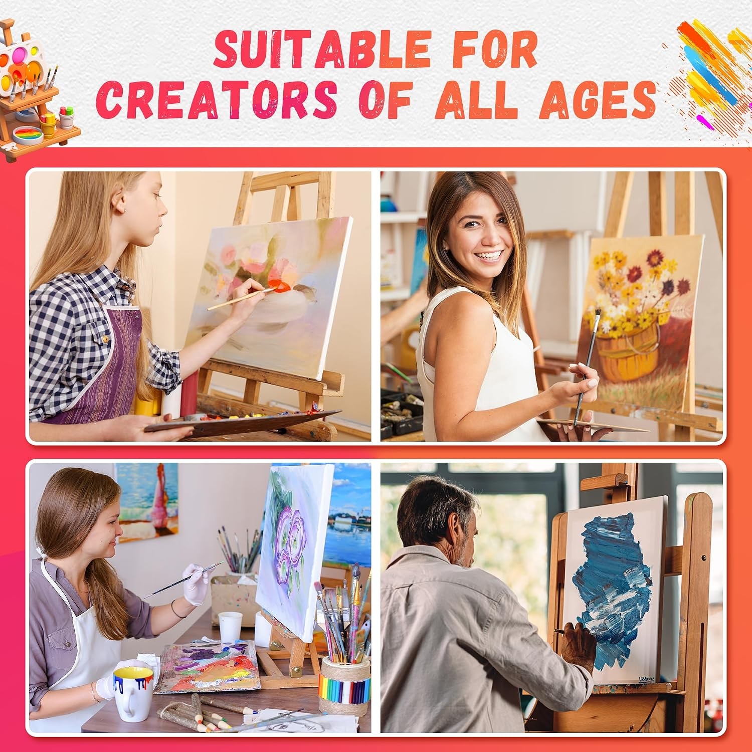 Stretched Canvas for Painting Pack of 6 Pre-Primed Wood Framed Blank White Canva