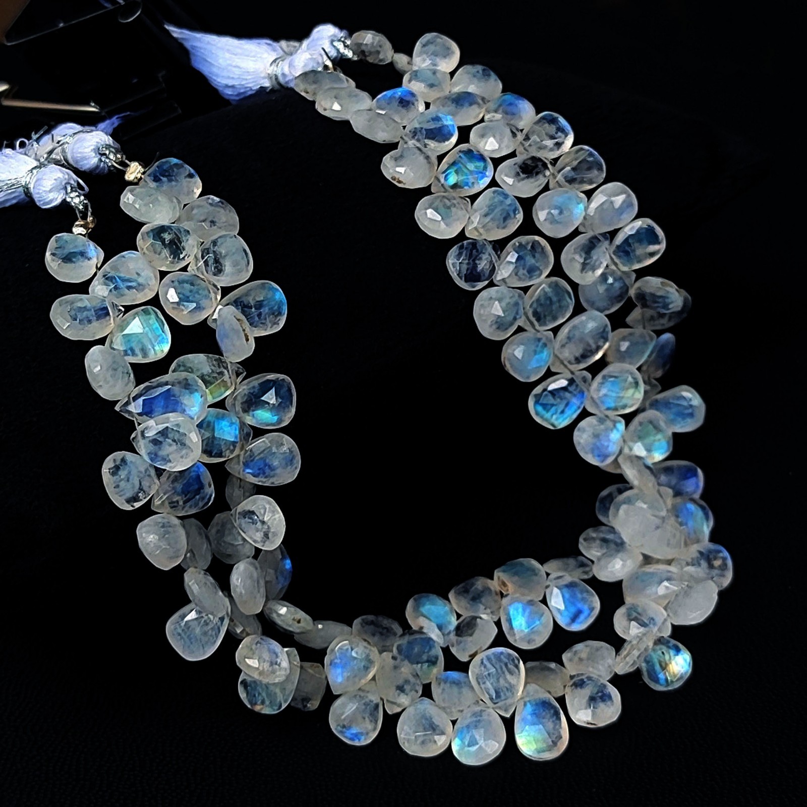 Natural Rainbow Fire Moonstone 8×6 mm Faceted Pear Briolette Beads 8″ Strand