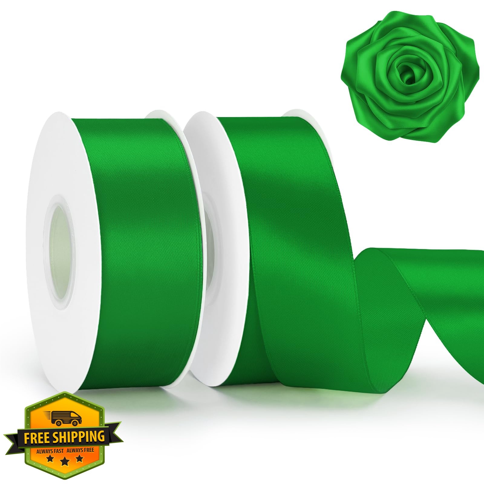 KINGLAKE Kelly Green Satin Ribbon 1.5 Inch 100 Yards