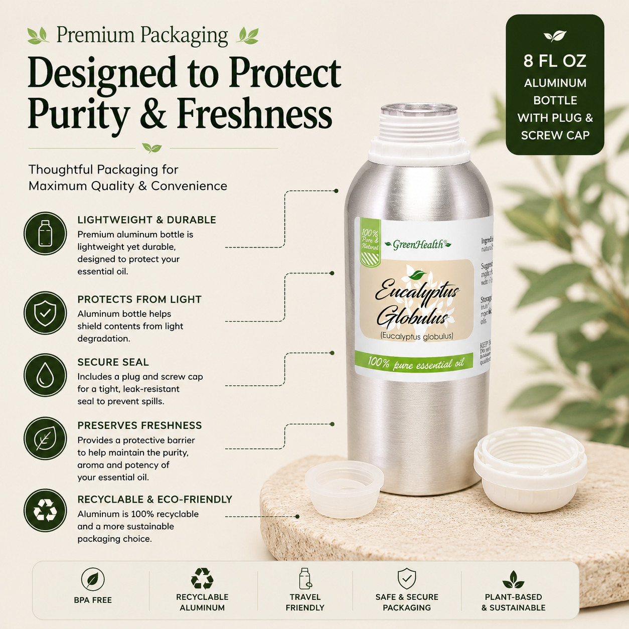 8 fl oz Eucalyptus Globulus Essential Oil Pure Natural in Aluminum Bottle