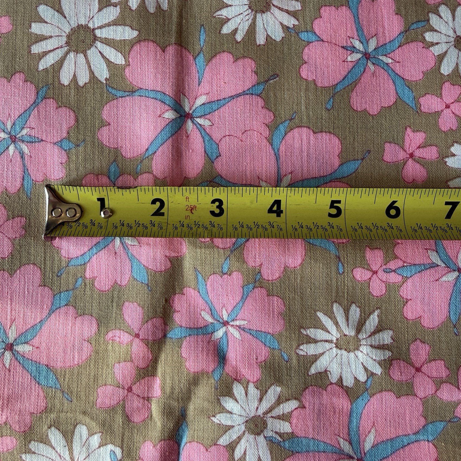 Retro Mod- Daisy Groovy Floral Blend Fabric Pink Brown Teal 5 Yds x 46