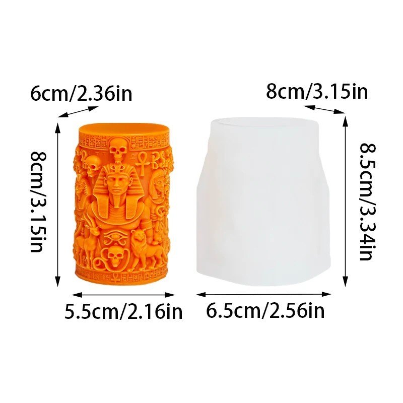 Egypt Pharaoh Candle Silicone Mold Wax Skull Relief Cylindrical Candle DIY Molds
