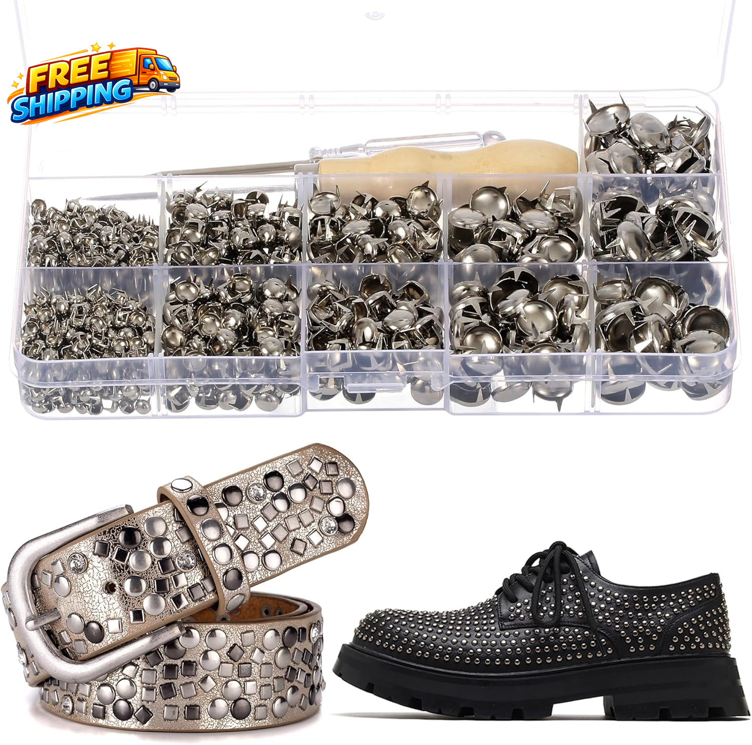 1220 Pcs Assorted Sizes Studs for Clothing Leather Rivets round Dome Studs and S
