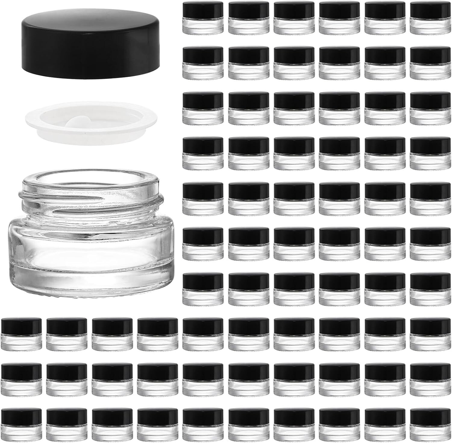 90PCS 5ml Dab Containers 3ml Round Clear Jars for Scrubs Lotions with Black Lids