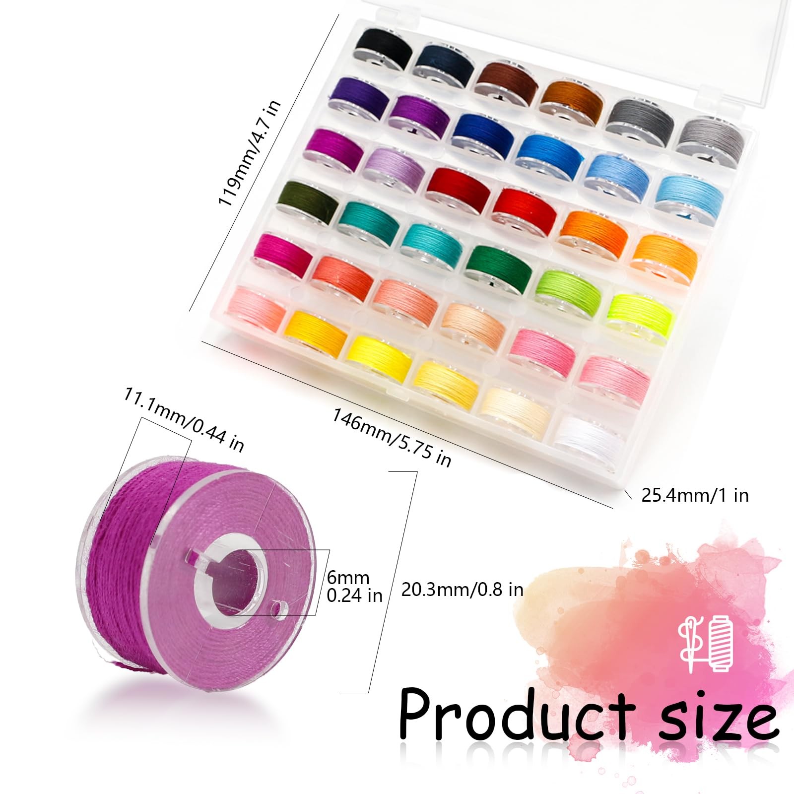 72Pcs Sewing Thread kit, 36 Assorted Colors Machine Threads with Spools, 36 S…