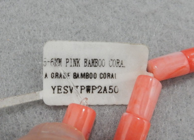 Vintage Pink/ White Bamboo Coral Round Tube Beads Size 8x6mm 17″ Strand NOS