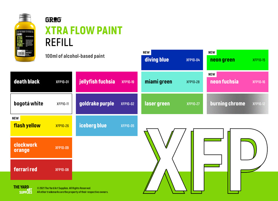 GROG Xtra Flow Paint 100ml Alcohol-based Low-Viscosity Refill Graffiti Art