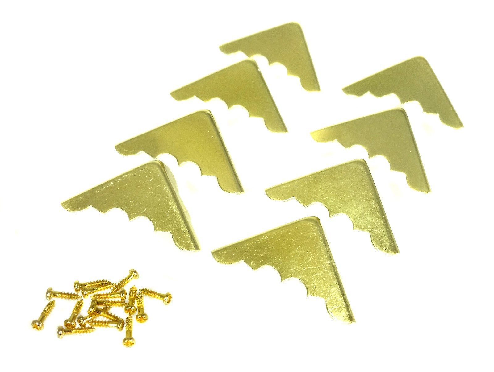 8pc. Decorative Brass Box Corners w/ Screws – a great finishing touch!