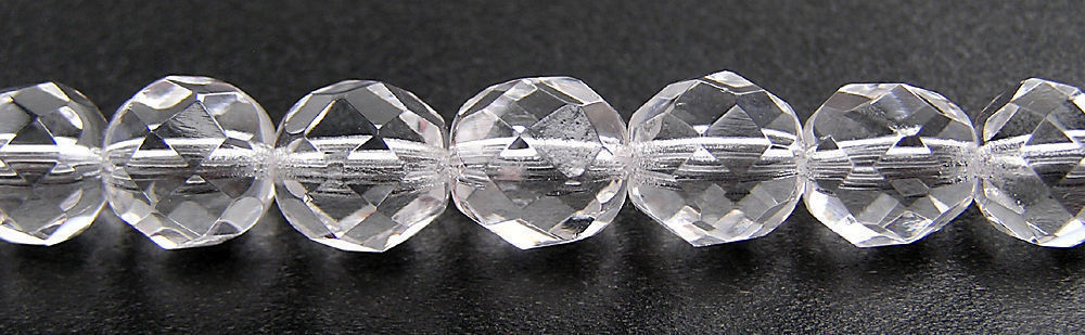 Czech Fire Polished Round Faceted Glass Beads in clear Crystal, 16″ strand