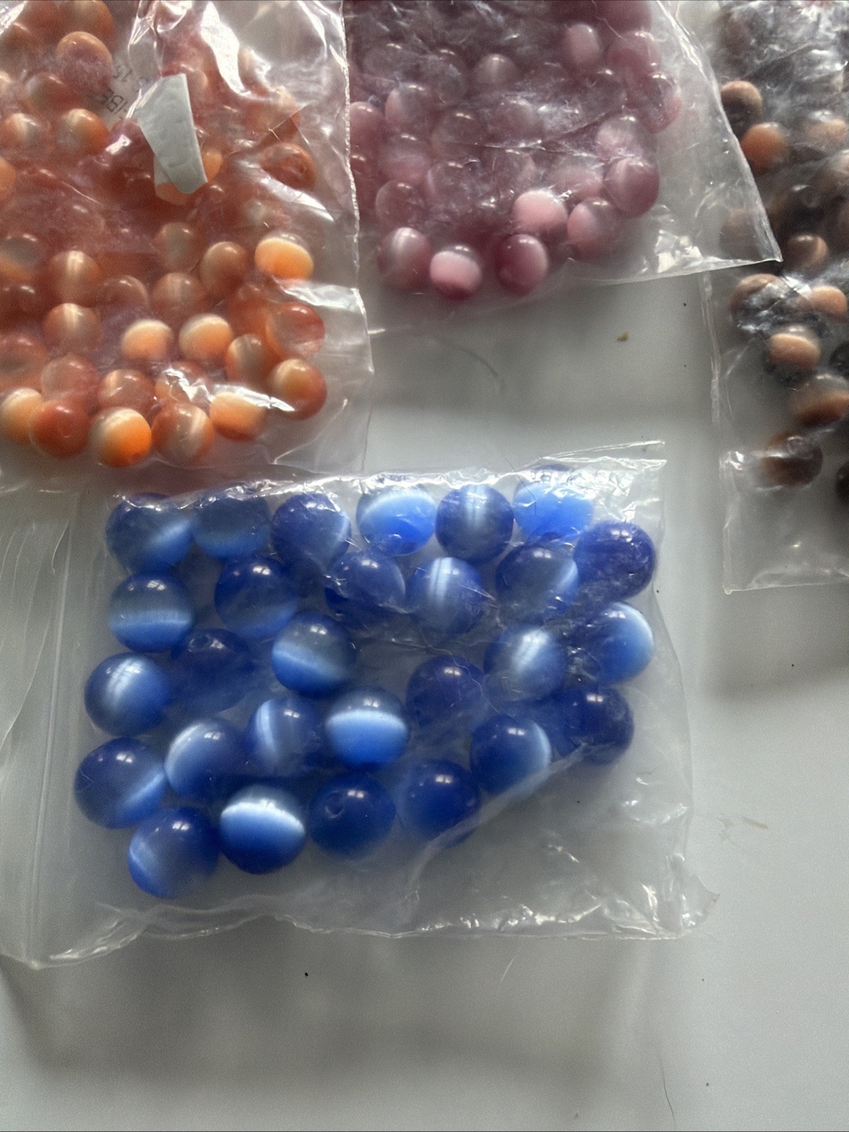 Cat’s Eye Fiber Optic Glass Bead Lot Mixed Round Beads Jewelry Making 5.3 Oz.