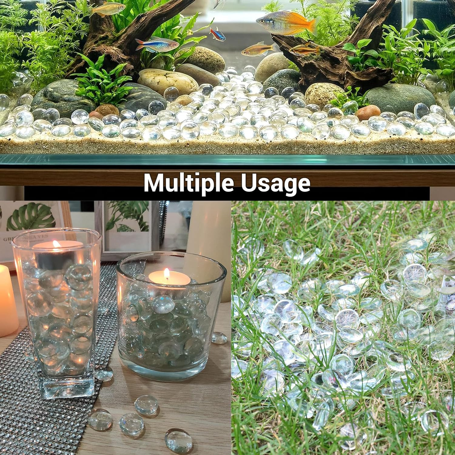 Flat Glass Marbles, Clear Beads Glass Pebbles Vase Fillers, 1 LB Glass Beads for