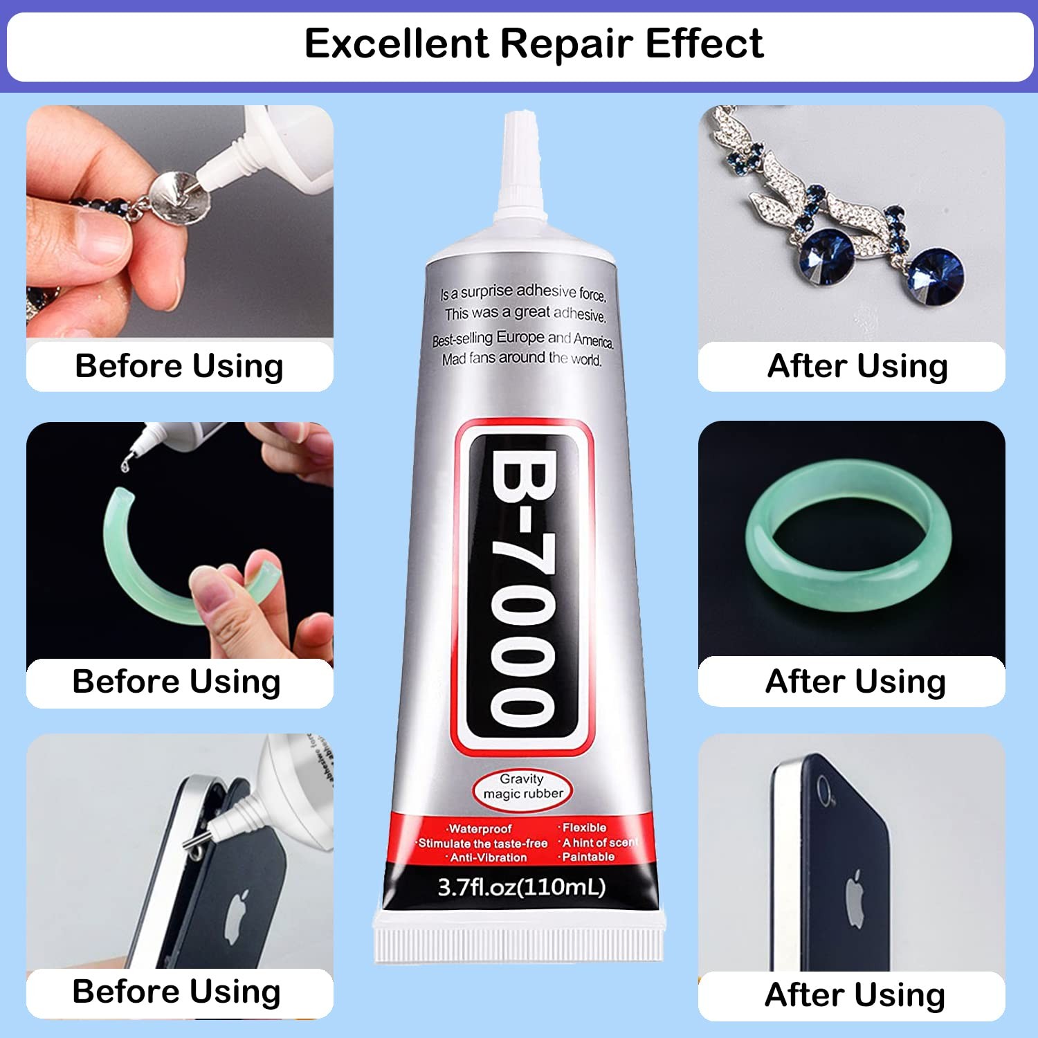 B7000 Adhesive Rhinestones Glue for Crafts, 2PCS 110ml / 2 PCS(Total 220ml)