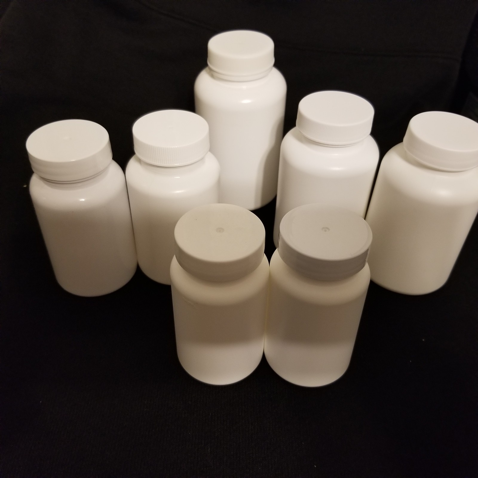 7 White Plastic Bottles w/Lids 4 sizes see Photos/Description Clean Ready to Use