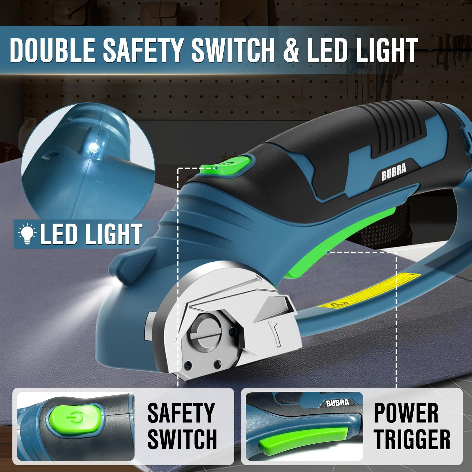 Cordless Electric Scissors 4V Rechargeable Cardboard Cutter with 4 SK5 Blue