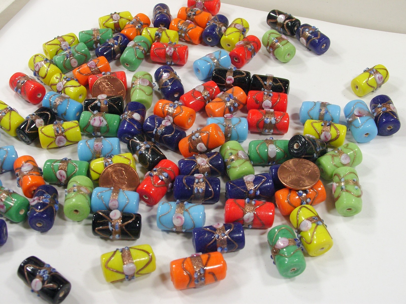 2 Pounds (12mm x 21mm) India Handmade Fancy Glass Beads Wholesale Lot (ARK-1) ⭐