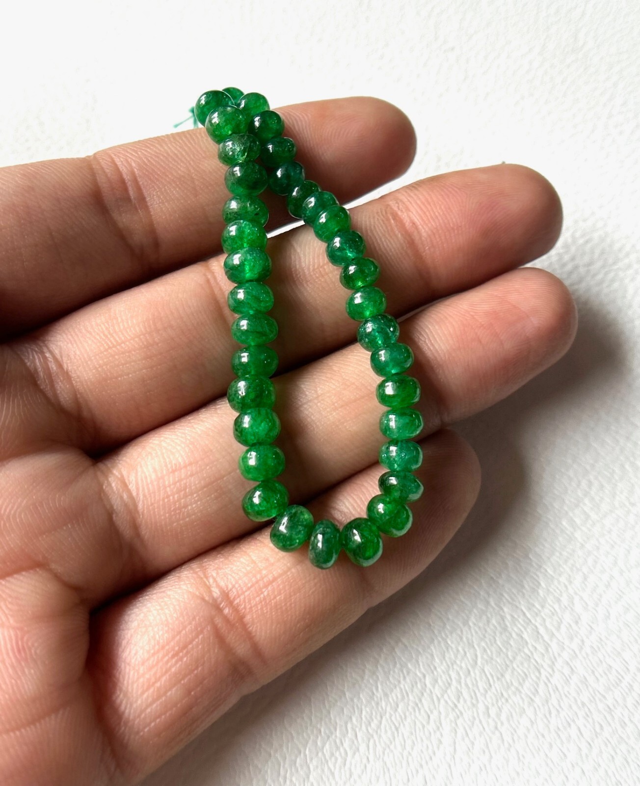 AAA-Natural Emerald Smooth Rondelle Hand Polished Loose Emerald Beads Gemstone