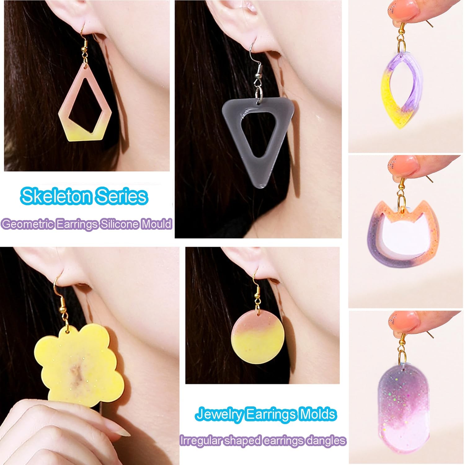 104Pcs Geometric Resin Earring Molds Kit, Flower Shaped Earrings Silicone Mol…