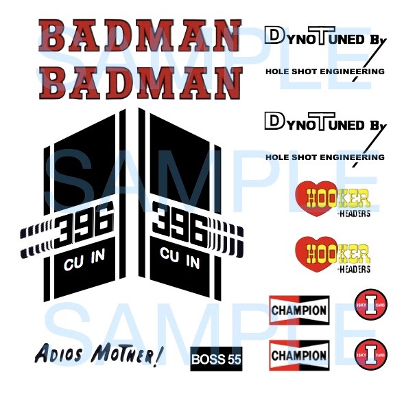 55 Chevy Gasser Badman Water Slide Decals 1:64, 1:43, 1:32, 1:24 or 1:18 scale