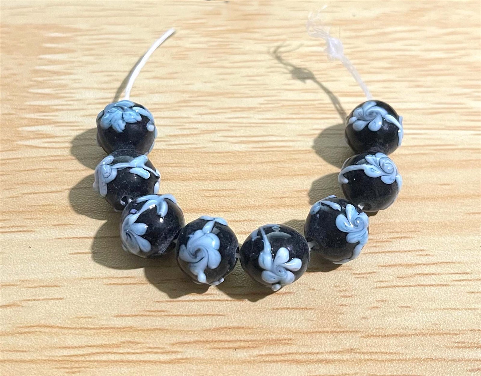 8 Lampwork Handmadel Glass Periwinkle Blue floral Roses Round Beads12mm