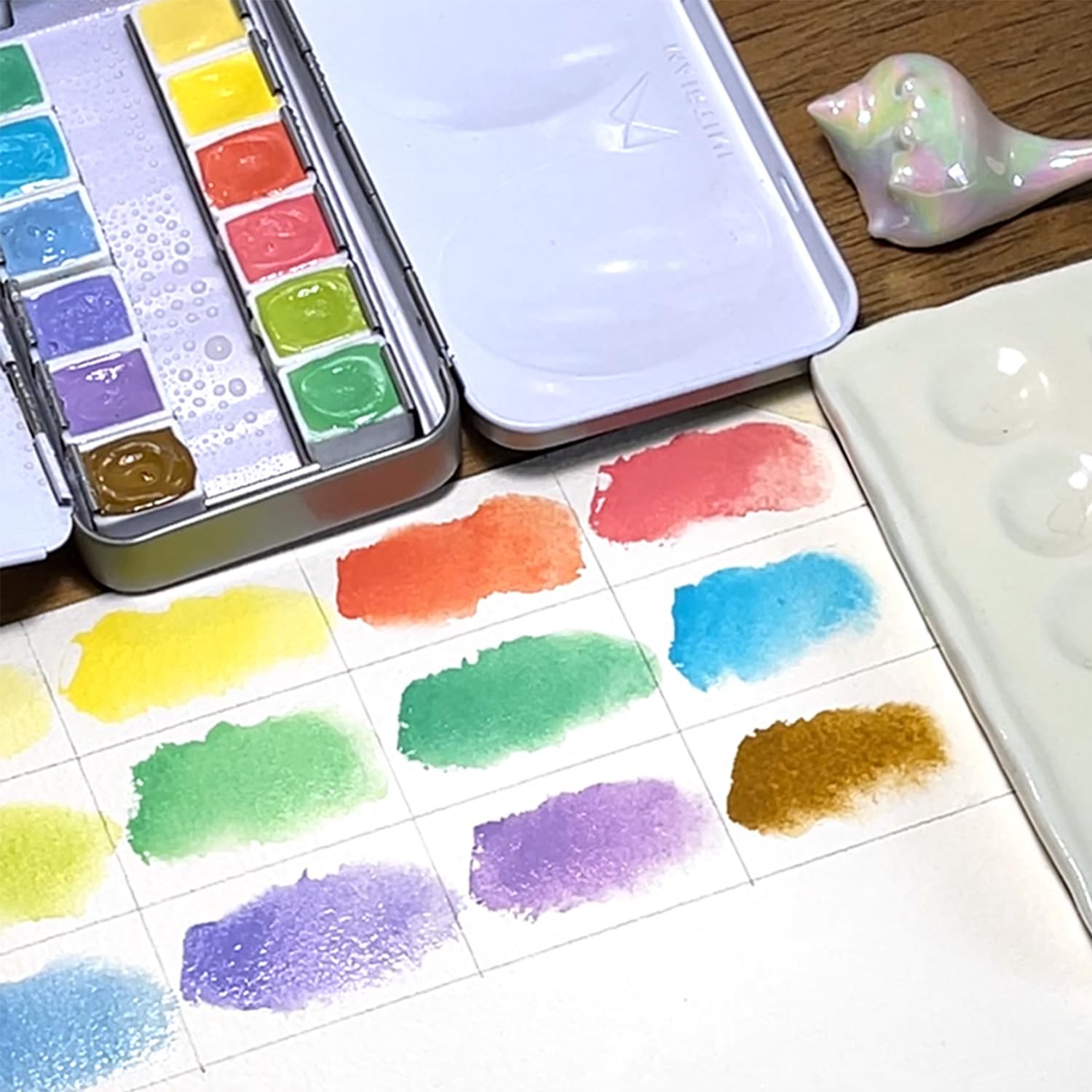 Academy Grade HalfPan Solid Watercolor Paint Set Iron Case 12 PCS Pink