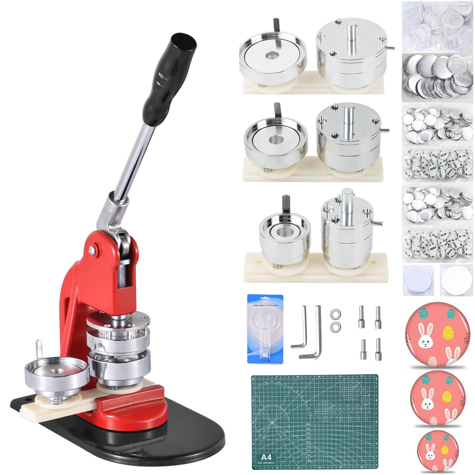 Button Maker Machine Multiple Sizes 300Pcs, Photo Pin Badge Maker 1.25+2.28+3In