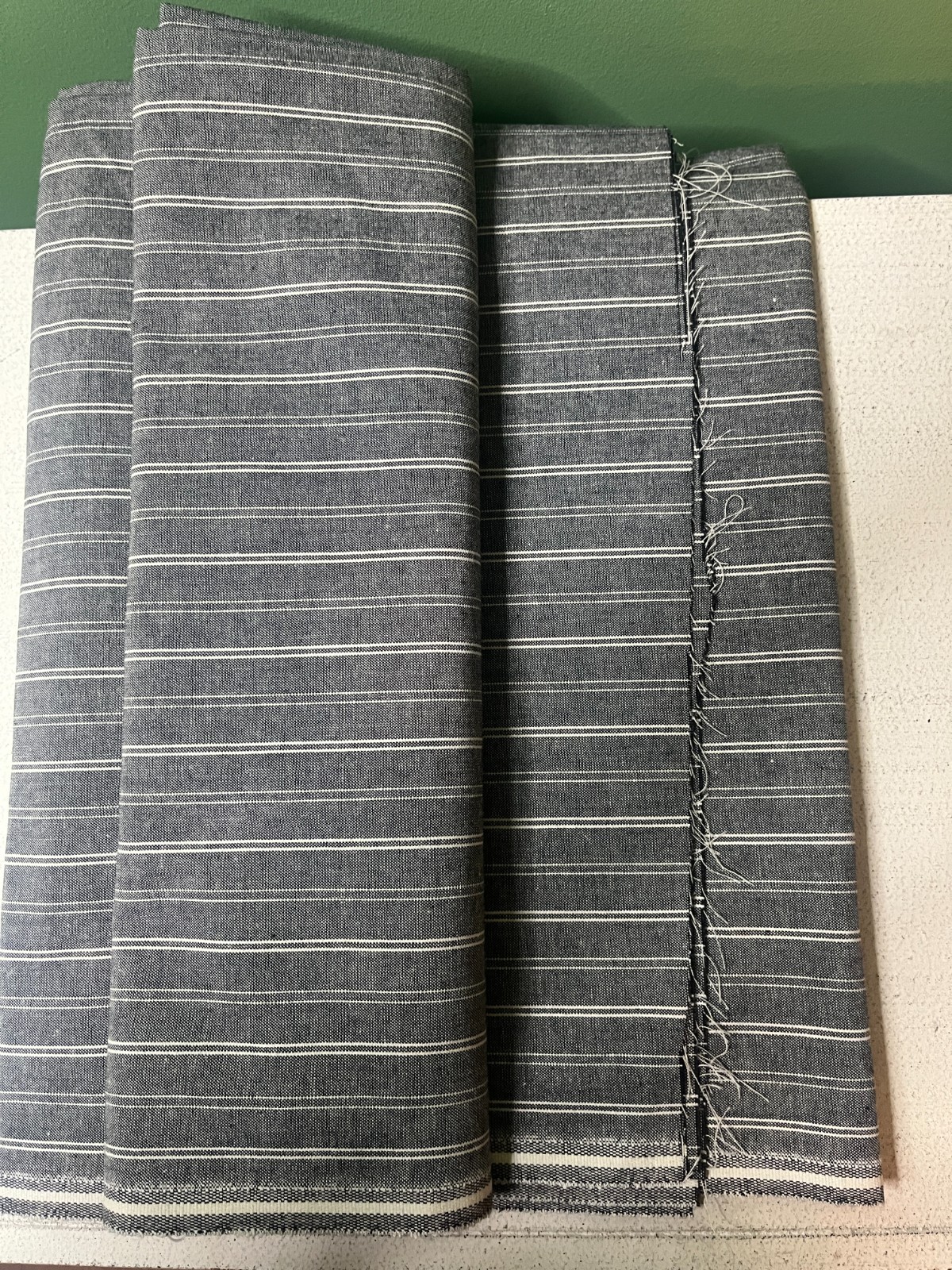 Charcoal Gray Pinstripe Fabric White/Ivory Stripes Woven Look 2 Yards 16″ x 62″