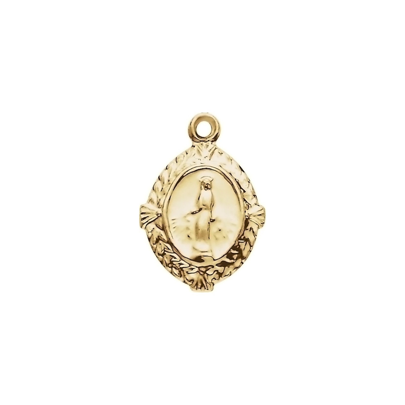 14K Yellow Gold 12×9 mm Oval Miraculous Medal Dangle