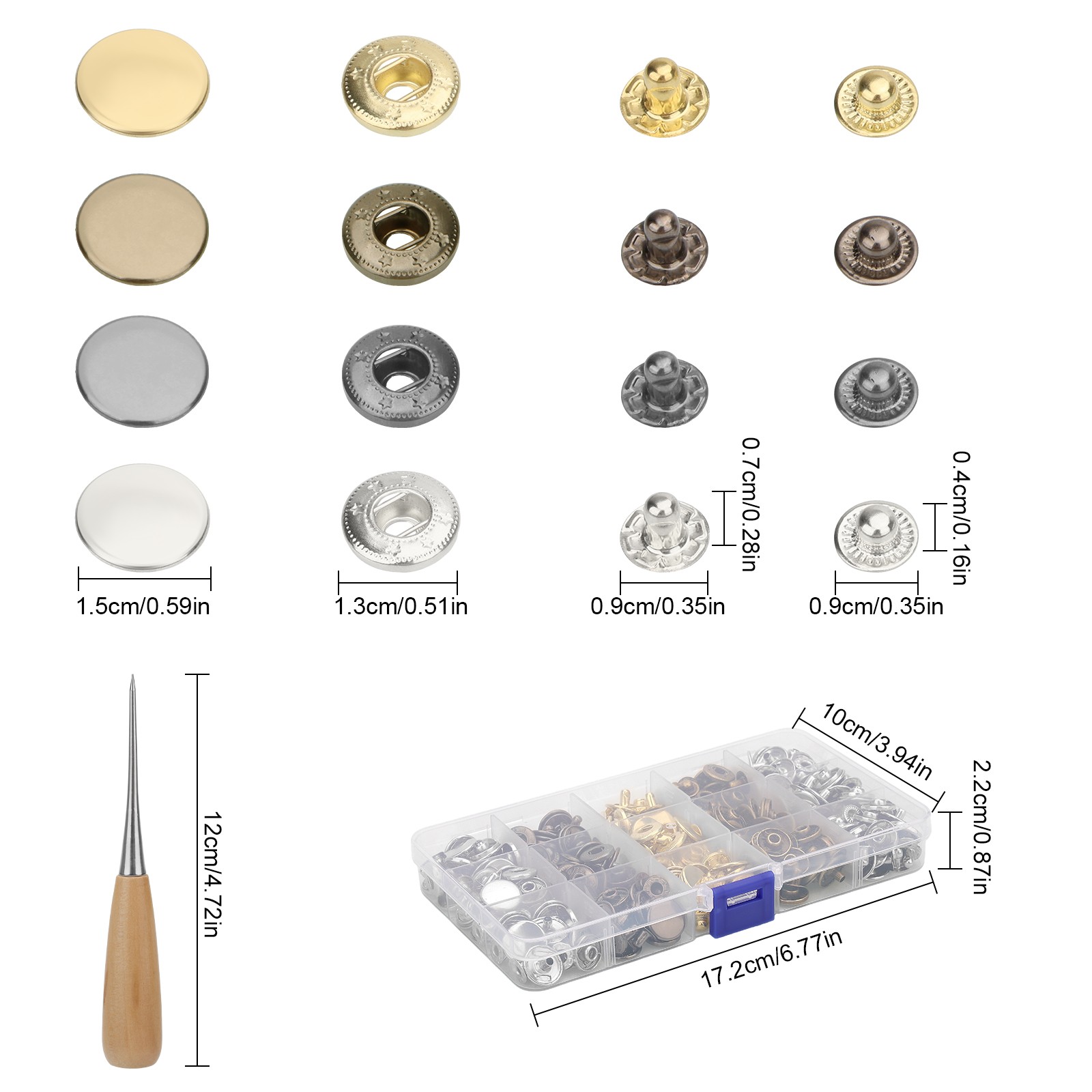 100 Pcs Snap Fastener Button Kit 15mm Press Studs with Pliers for Leather Craft