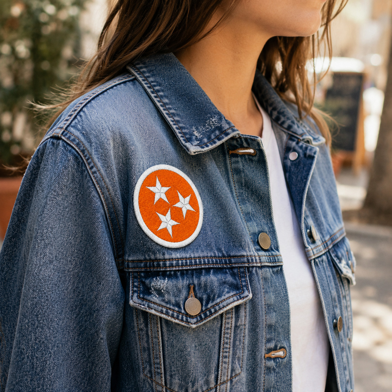 Tennessee Tri-Star Patch – 3.5in Iron-On Orange Applique for Jackets/Hats