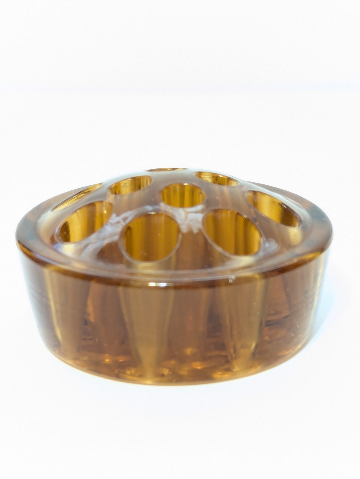 Vintage Amber Glass Flower Frog 16-Hole 3.75″ Pressed Glass Dome Vase Insert