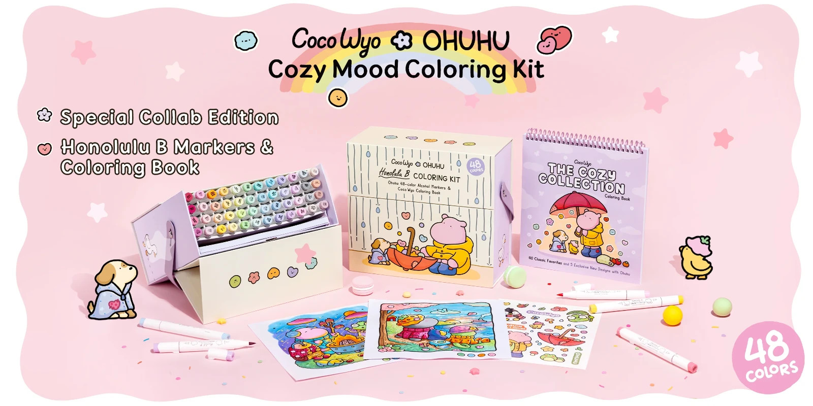 Ohuhu x Coco Wyo Cozy Mood Coloring Kit Honolulu B 48 Colors Alcohol Markers NEW