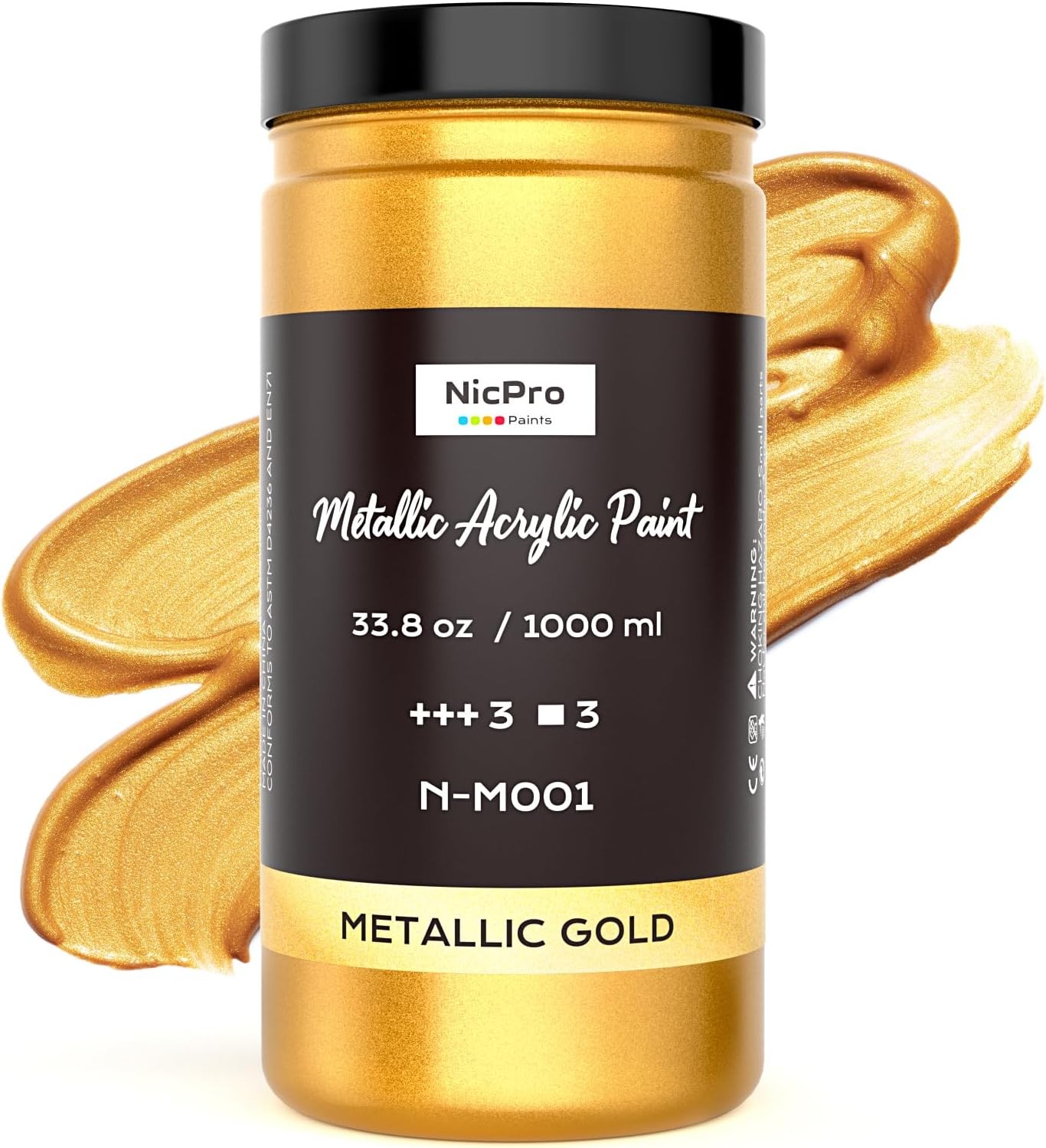 Nicpro Acrylic Paint Metallic Gold, 33.8 Fl Oz (Pack of 1), Gold