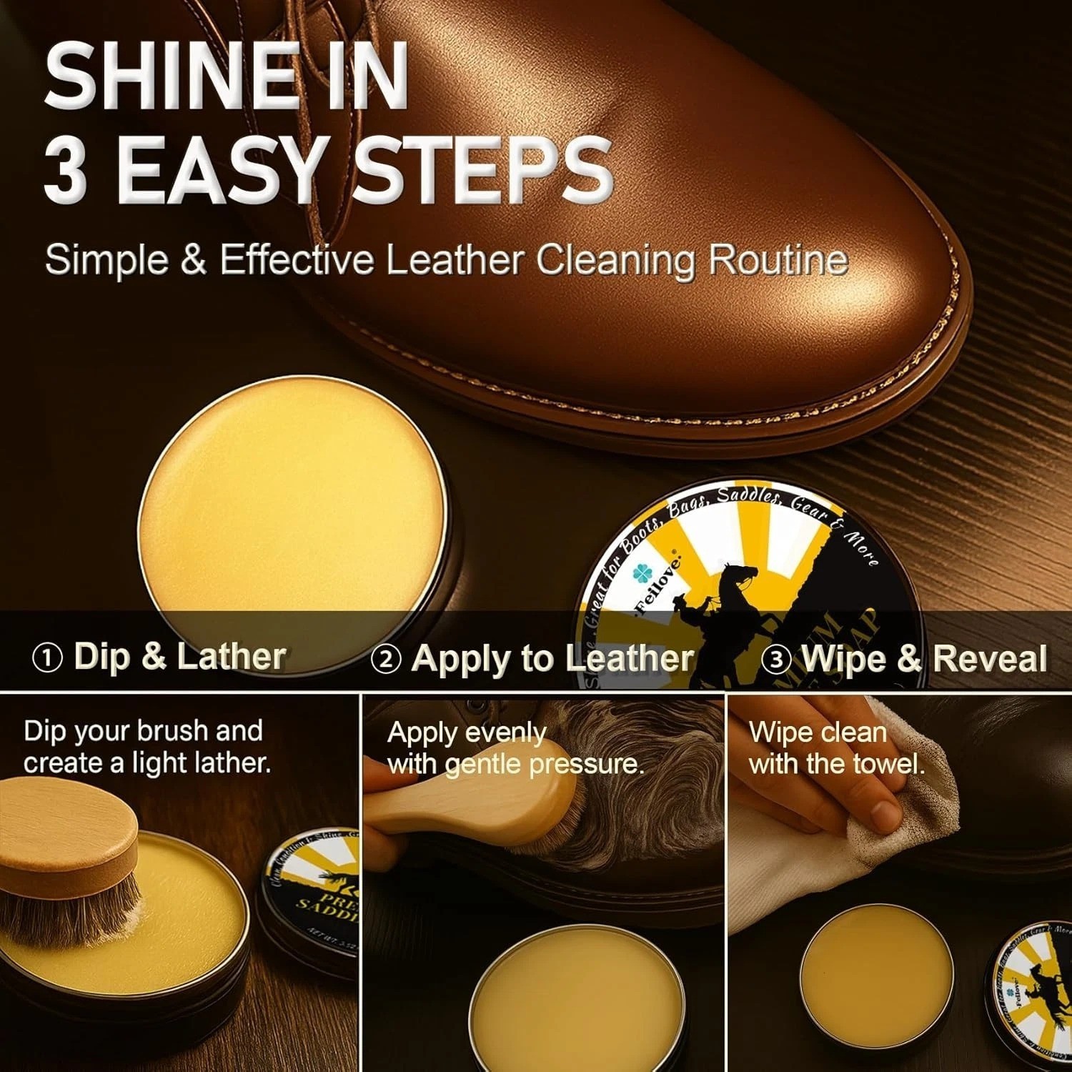 3.52oz Leather Saddle Soap Cleaner Conditioner Kit with Brush Cloth
