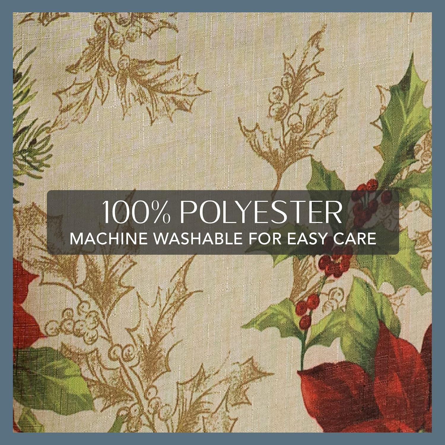 Home Fashions Festive Poinsettia Holiday Wrinkle Resistant Fabric Tablecloth, Mu