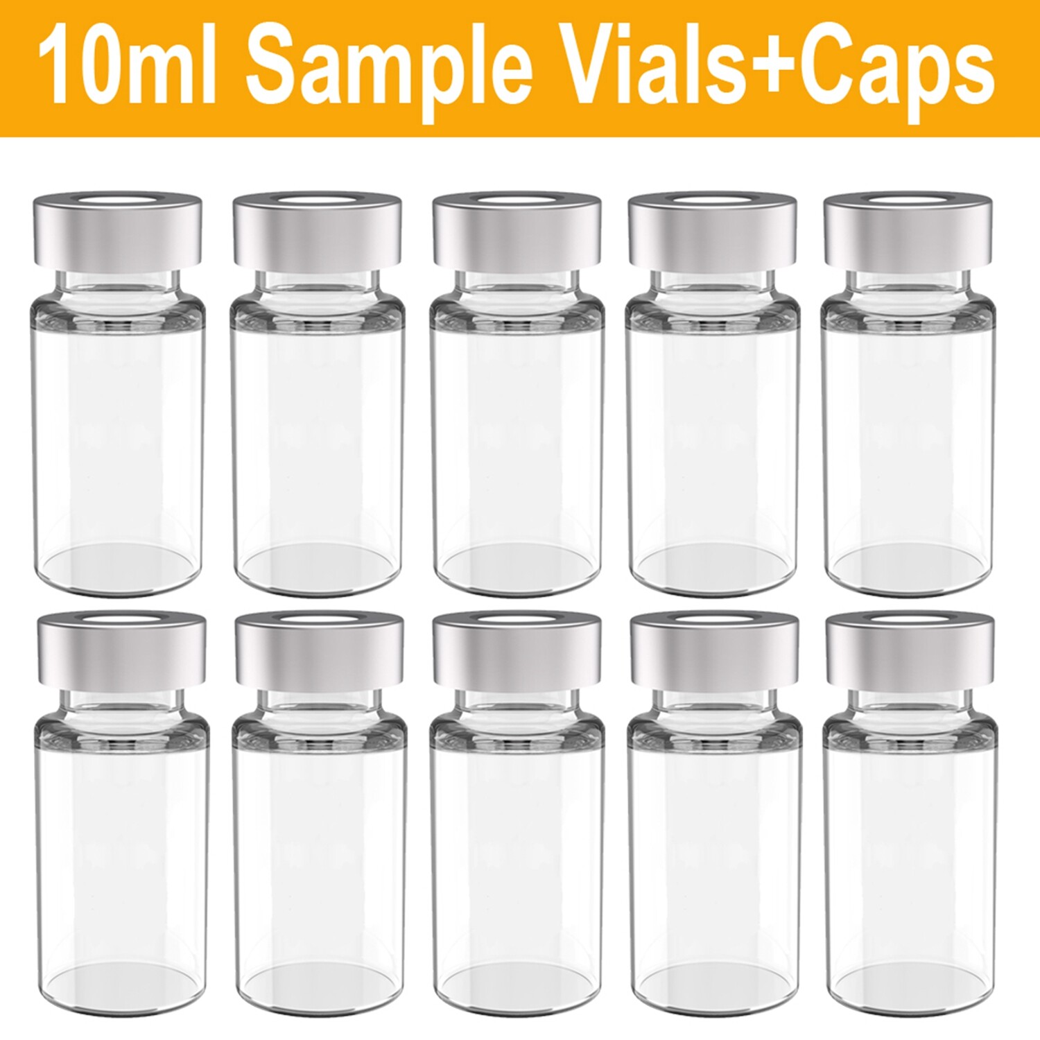 100PCS Lab Sample Vials 10ml Small Glass Bottle Mini Jars+Aluminum Crimp Lid Top