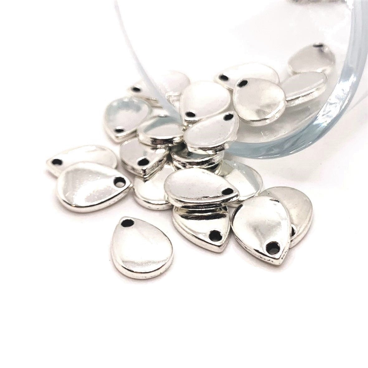 Small Antique Silver Waterdrop Embellishments, 11x8mm – US Seller